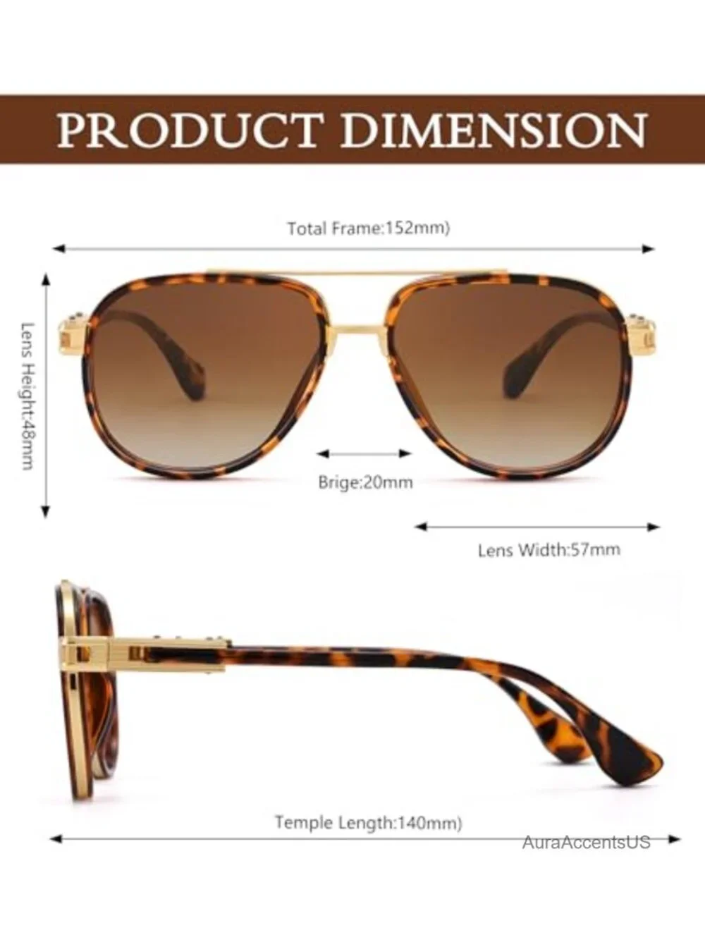 Oversized Retro Aviator Sunglasses Metal Double Bridge Full Frame UV Protection